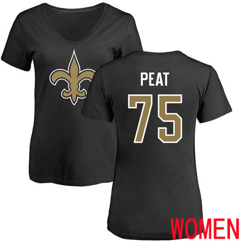 New Orleans Saints Black Women Andrus Peat Name and Number Logo Slim Fit NFL Football #75 T Shirt->nfl t-shirts->Sports Accessory